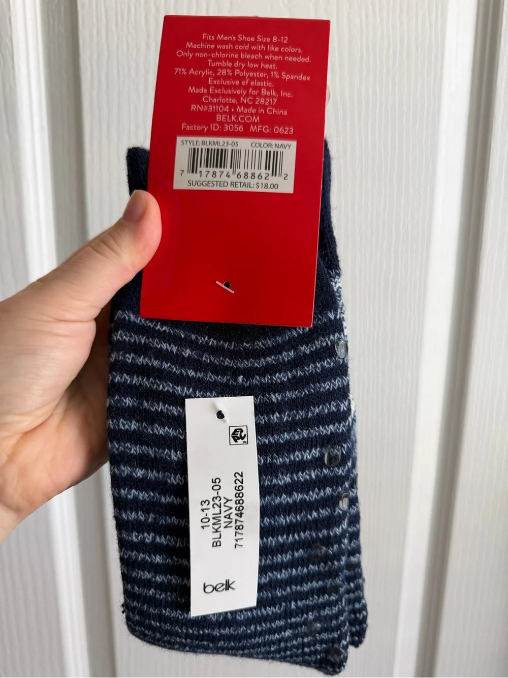 belk Navy & White Striped Knit Crew Socks